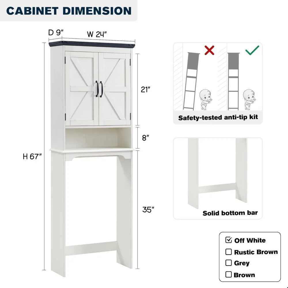 Farmhouse Bathroom Cabinet with Adjustable Shelf & Barn Door,