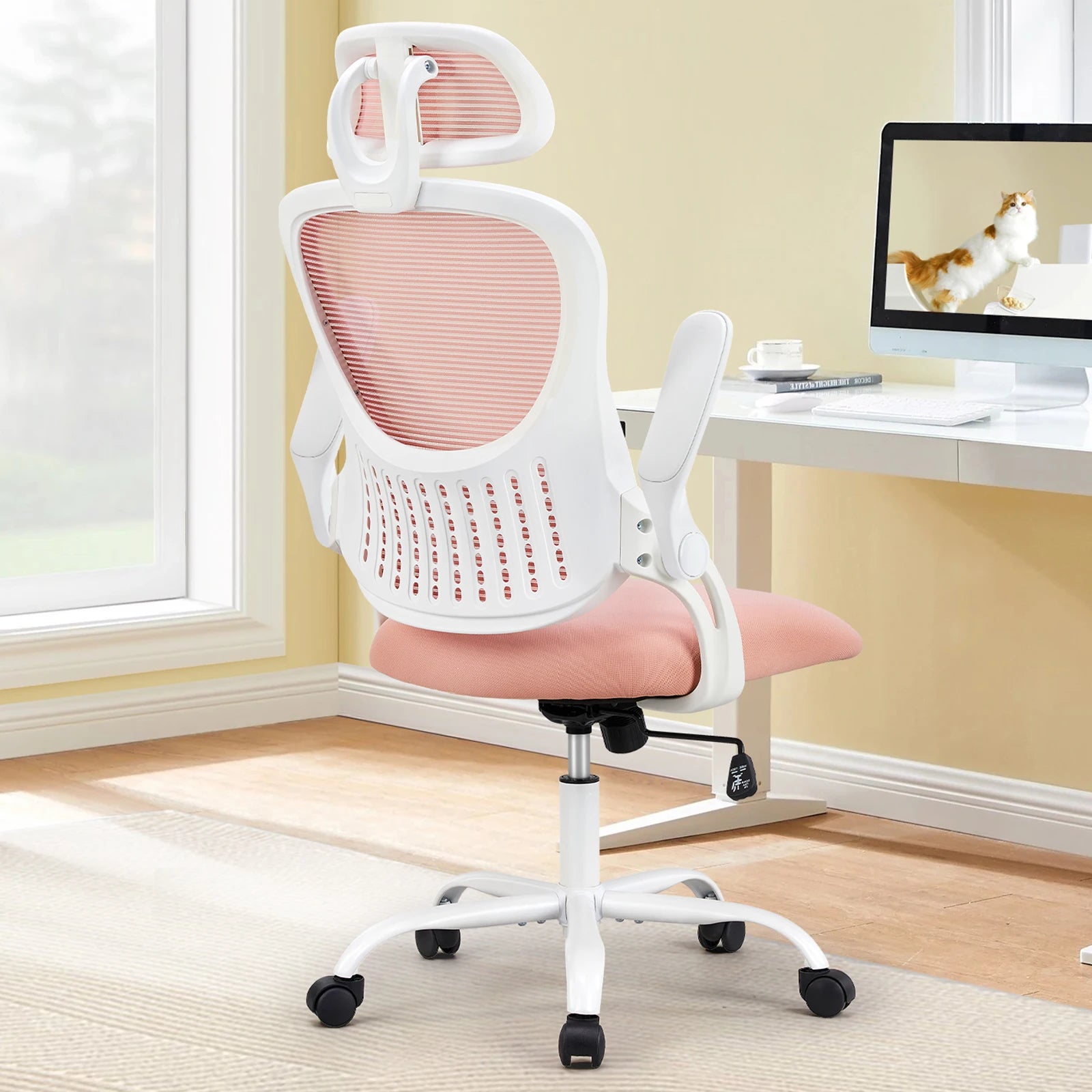 Mesh Ergonomic Office Computer Desk Chair Flip-up Arms Adjustable Headrests