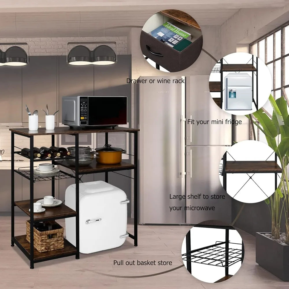 Bakers Racks for Kitchens with Storage Mini Fridge Stand