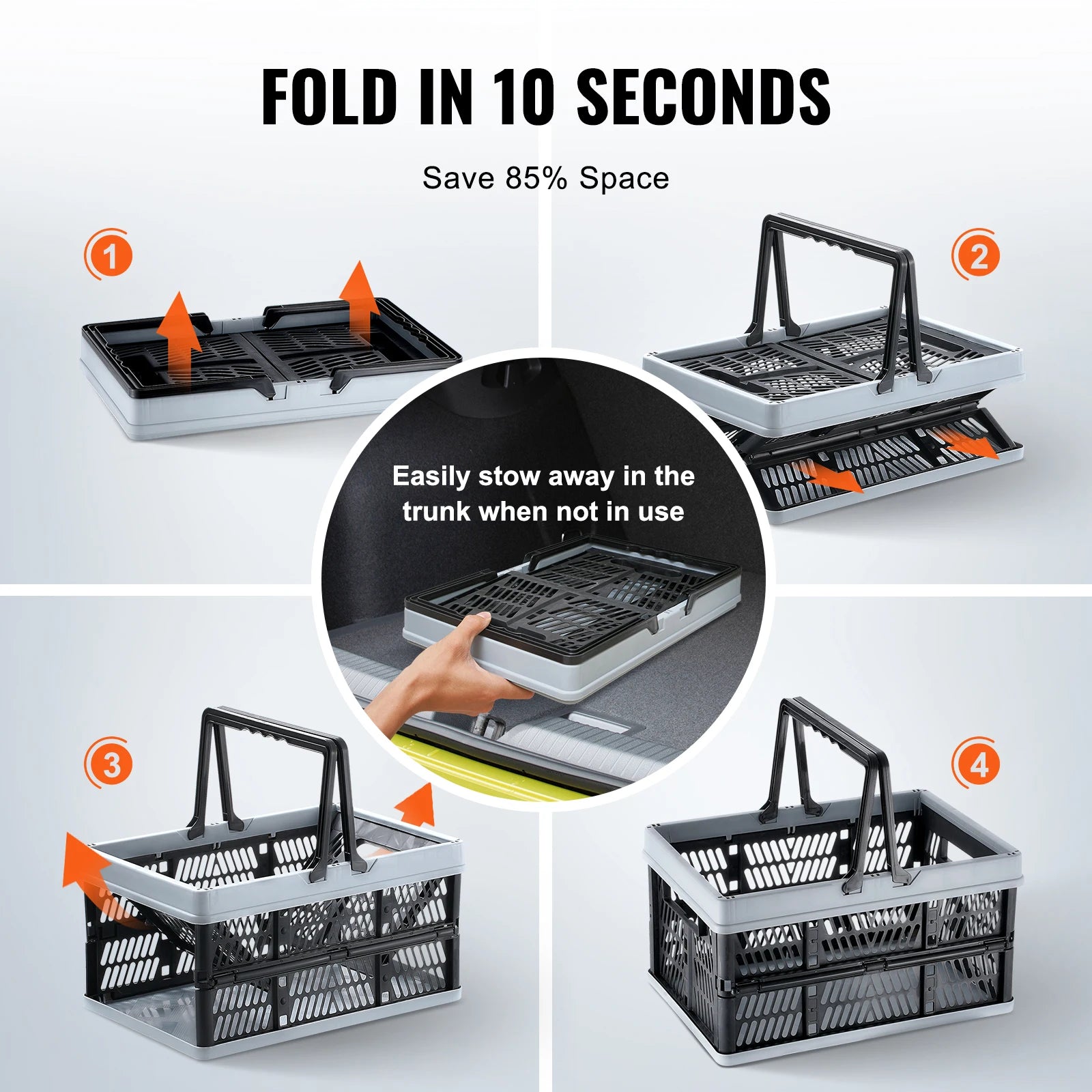 3pcs Foldable Storage Basket Collapsible Shopping Crate with Handle