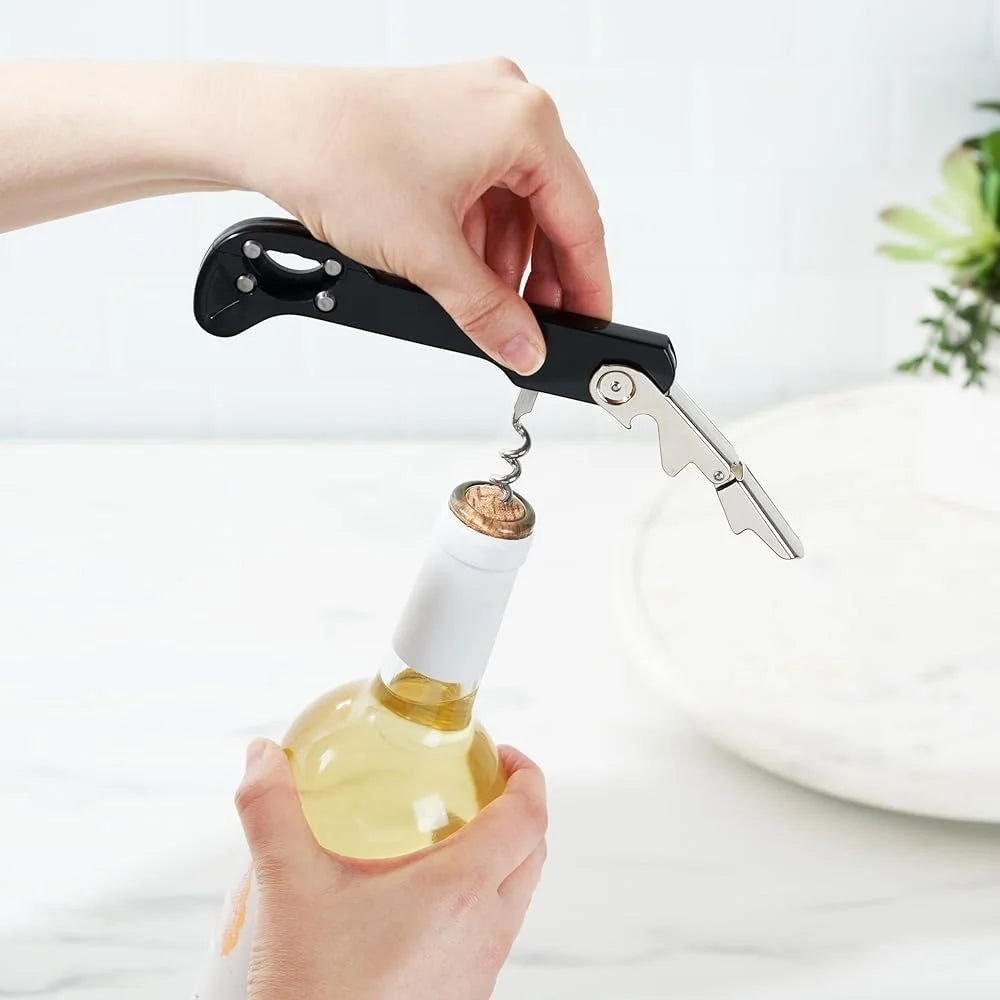 Durable Stainless Steel Double Hinged Waiters Corkscrew with Foil Cutter