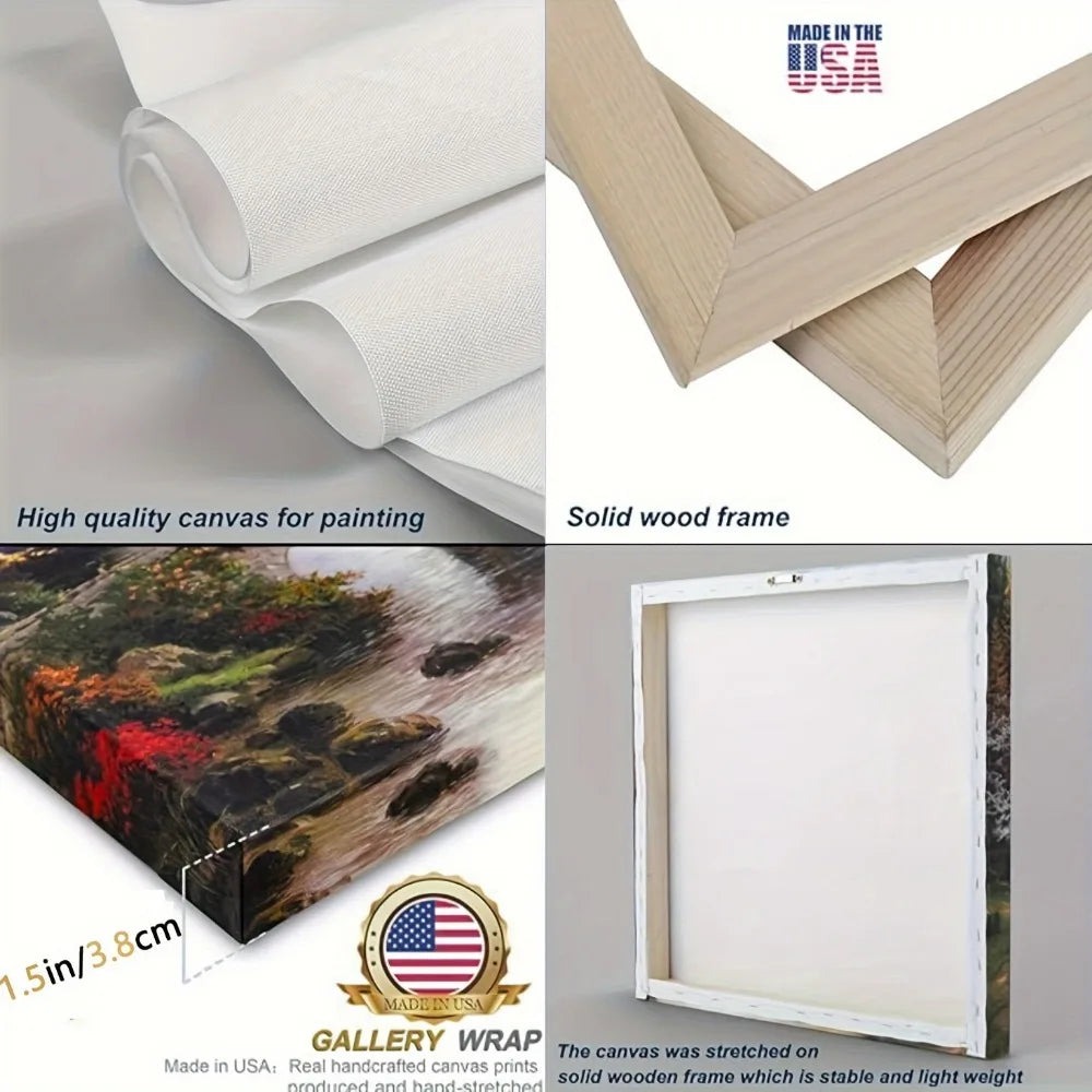 thick,thick pine solid wood frame abstract yellow tree stone painting