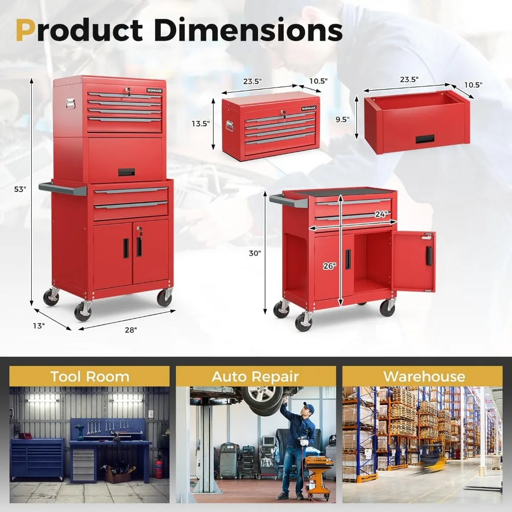 6 Drawers 3-in-1 Extra Large Tool Storage Cabinet with 4” Universal Lockable Wheels