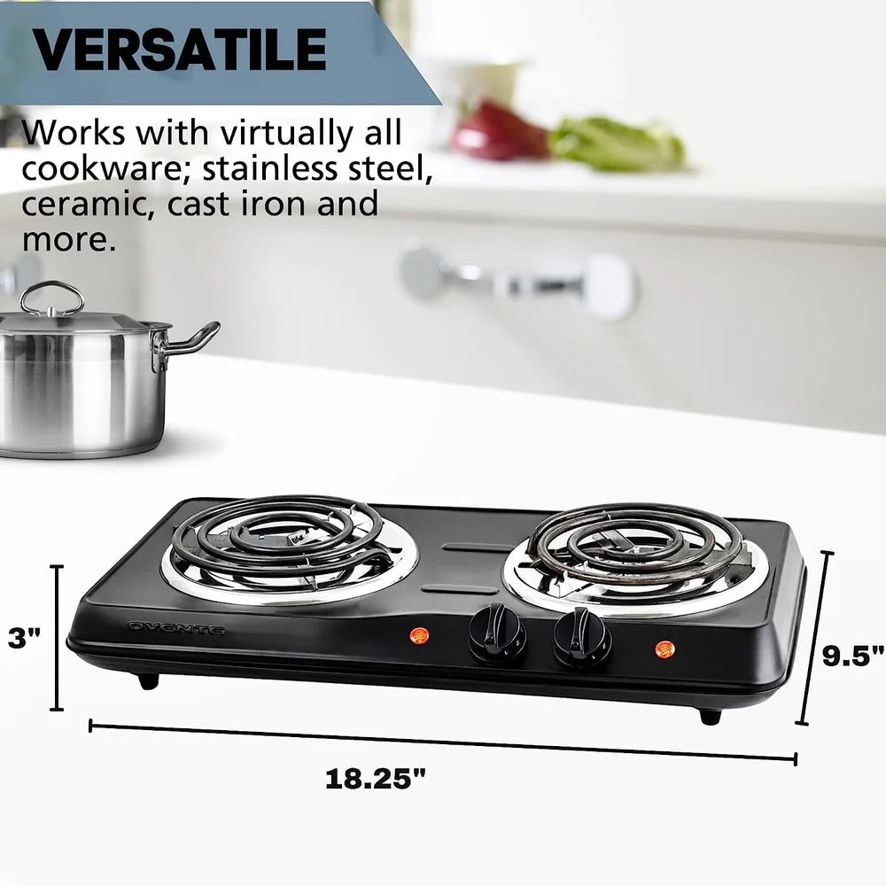 1700W Electric Double Burner Cooktop with Stainless Steel Coil Hot Plates