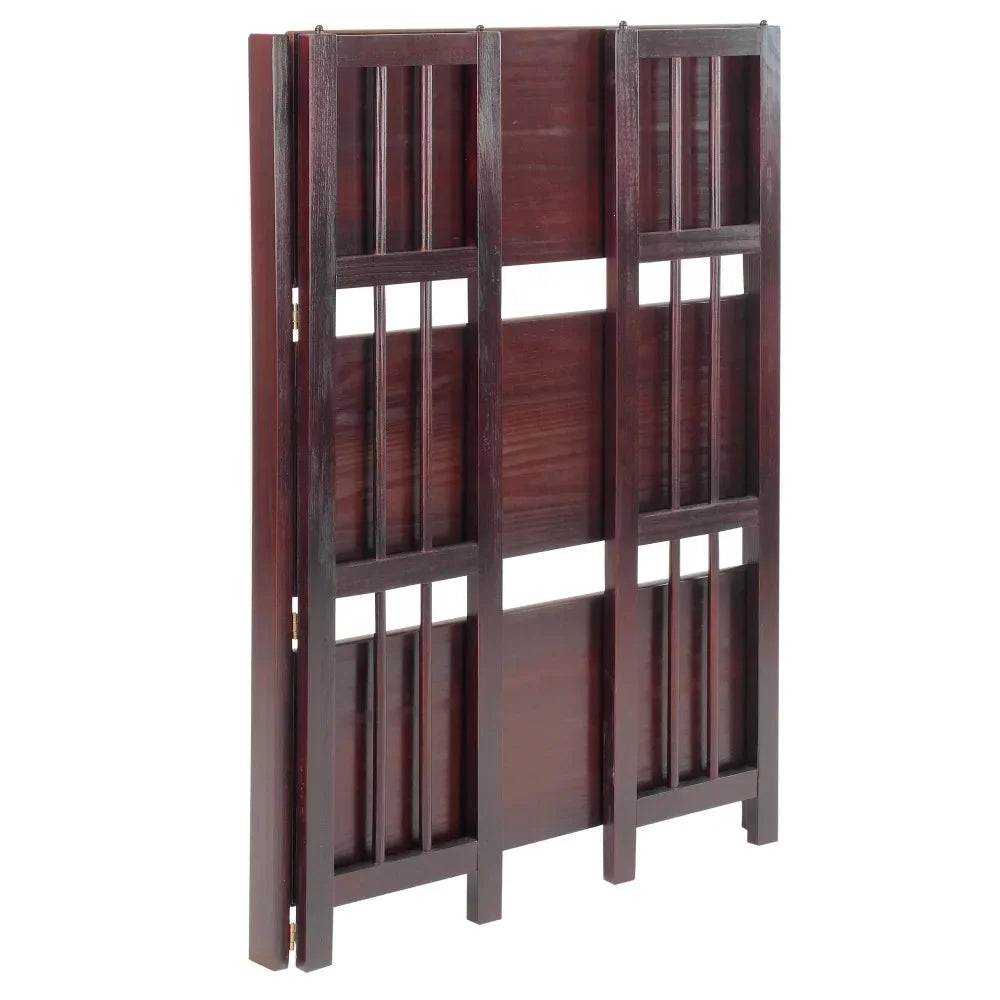 3 Tier Folding Bookcase  Espresso Open Storage Book Shelves