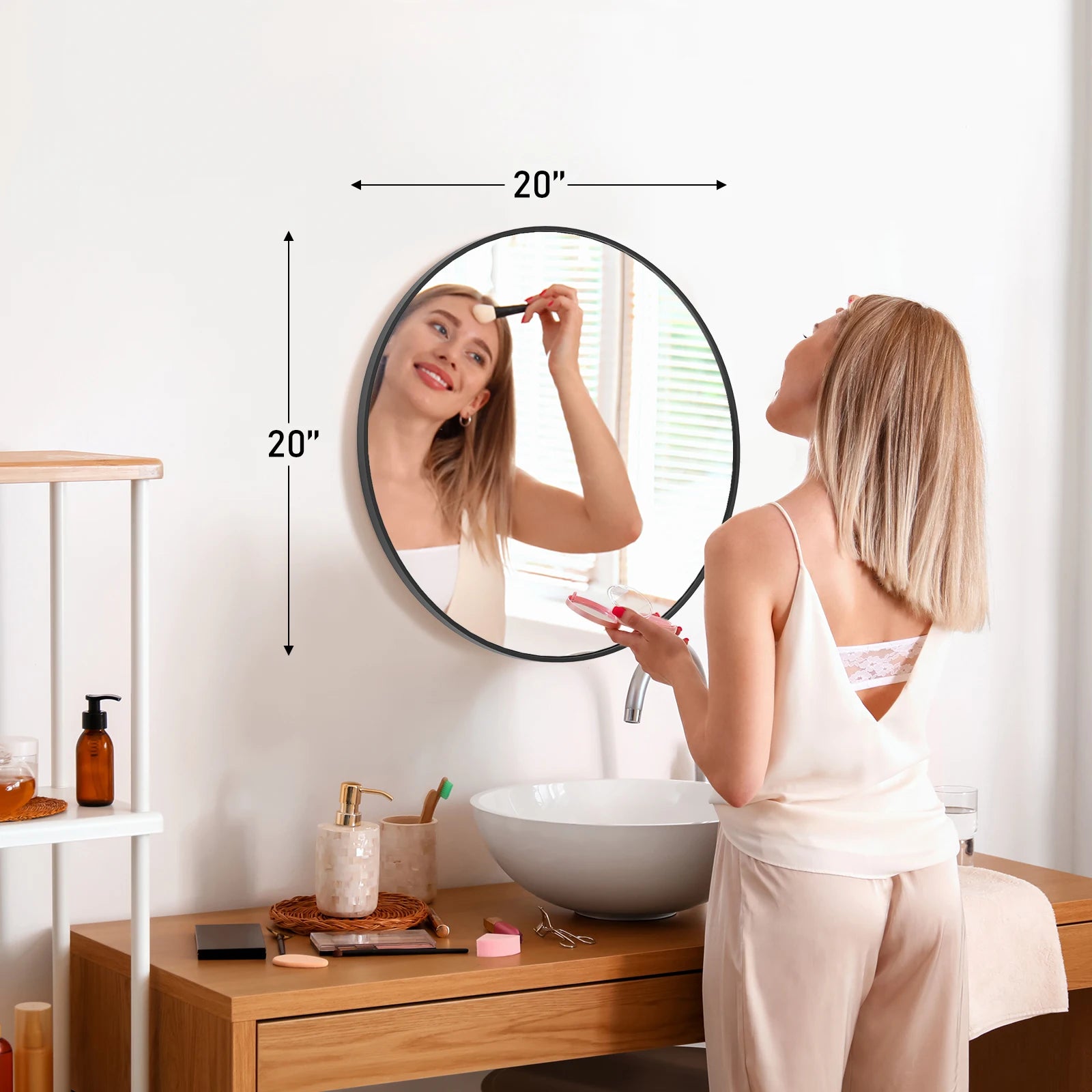 Large Gold Round Vanity Mirror for Wall Matte Metal Framed