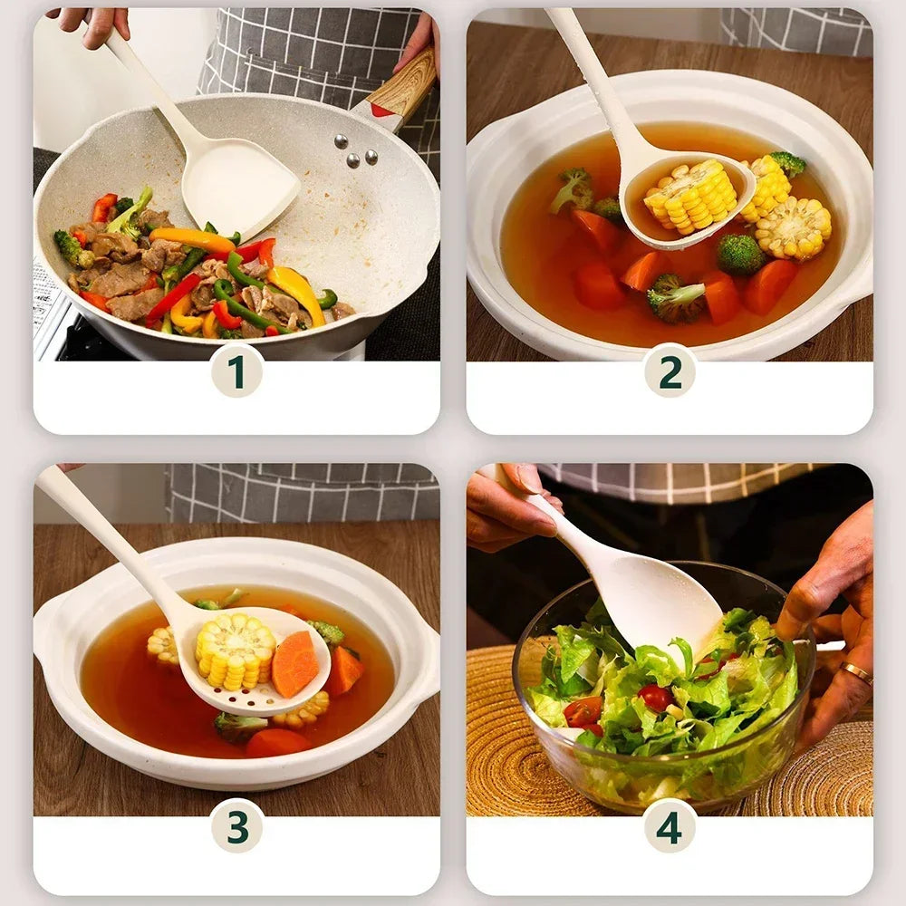 7Pcs Beige White Silicone Kitchenware Cooking Utensils