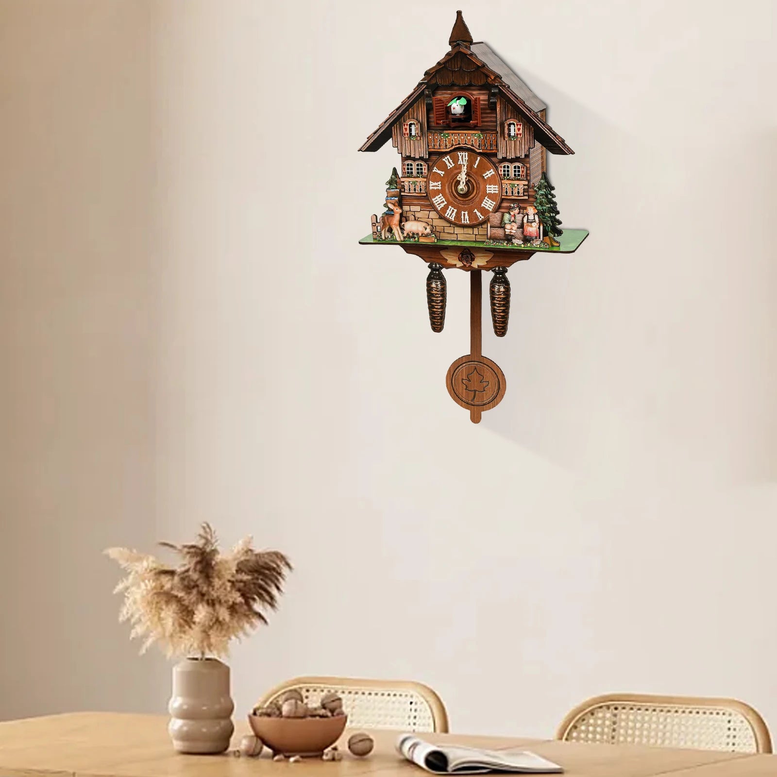 Cuckoo Retro Wooden Wall Clock with Pendulum