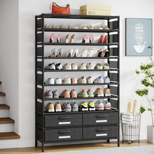 10 Tier Shoe Rack Organizer with 4 Bins Drawers for Closet Entryway,