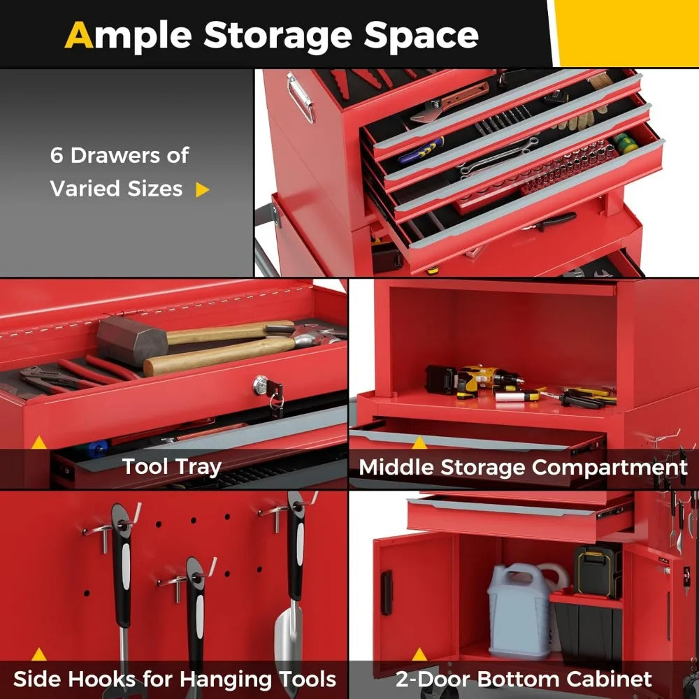 6 Drawers 3-in-1 Extra Large Tool Storage Cabinet with 4” Universal Lockable Wheels