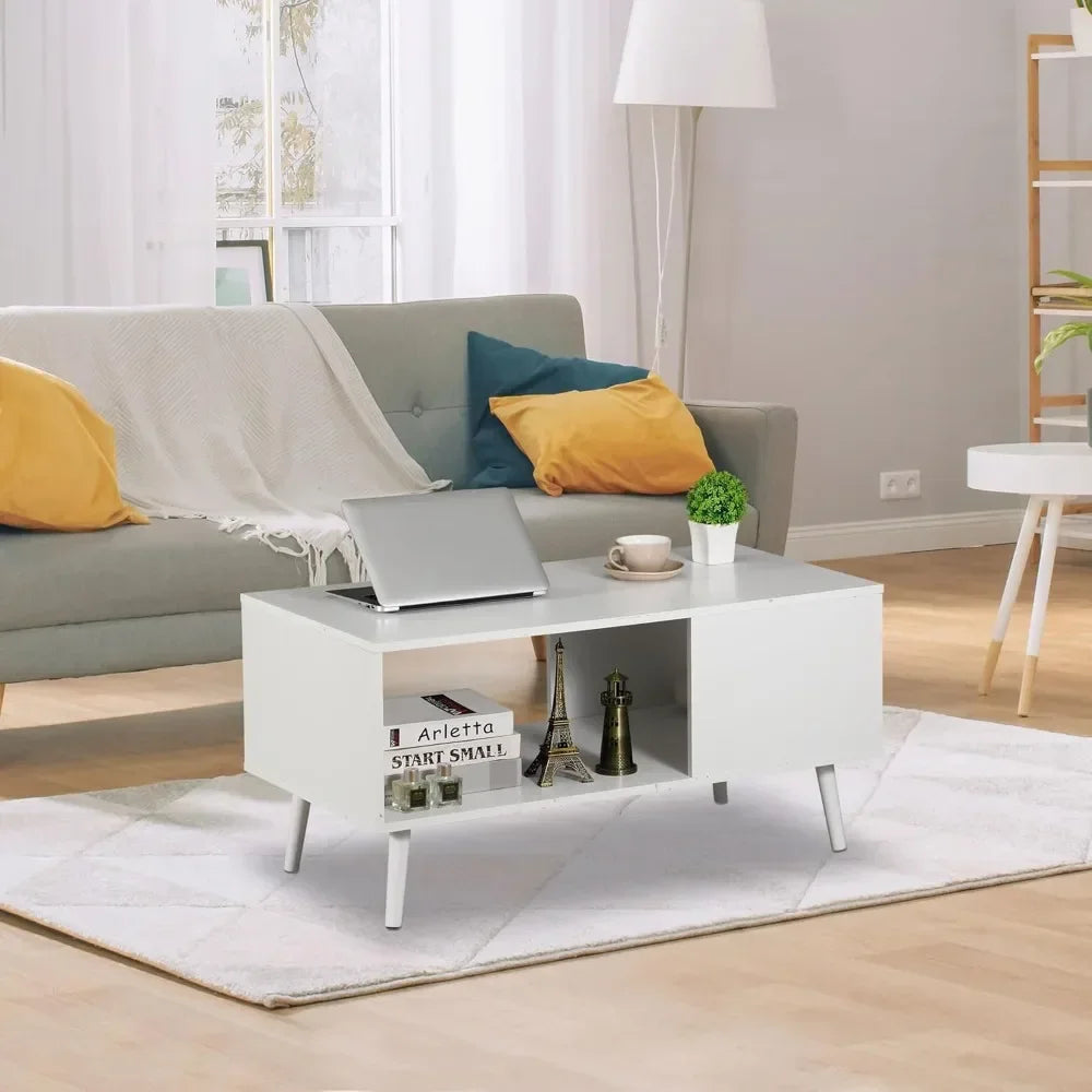 Wooden Coffee Table with Open Storage Shelf
