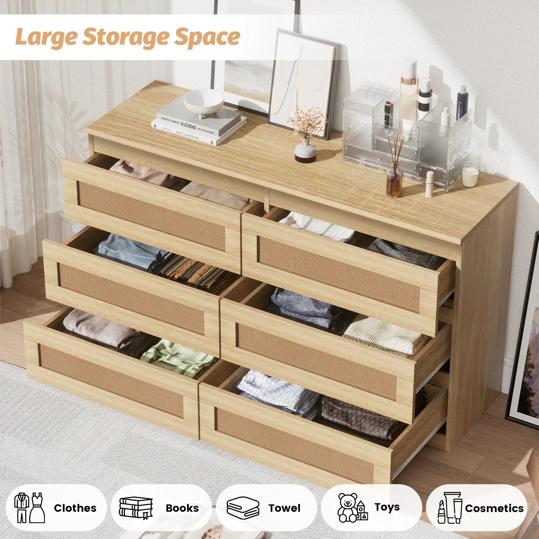 Modern Wide Chest of Drawers with Anti-Tip Kit