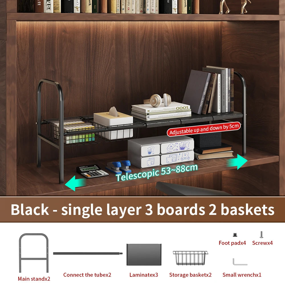 Expandable Cabinet Shelf Organizer Storage Rack With Removable Baskets