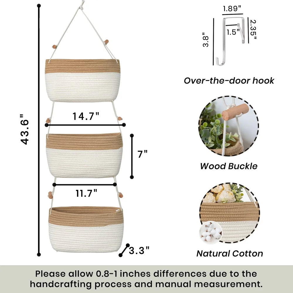 3 Tier Over Door Hanging Storage Basket Organizer
