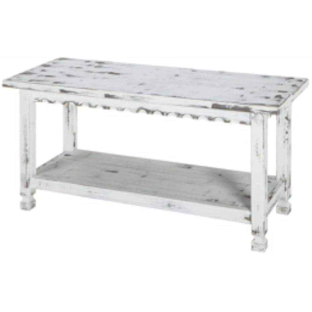 Rustic Cottage Bench w 1 Shelf  Distressed Finish