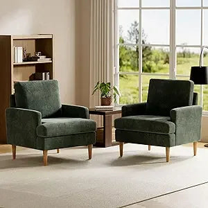 Accent Chairs Set of 2, Modern Comfy Chenille Armchair