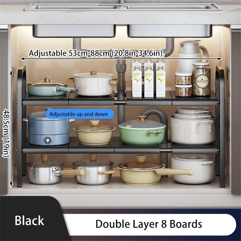 Expandable Cabinet Shelf Organizer Storage Rack With Removable Baskets