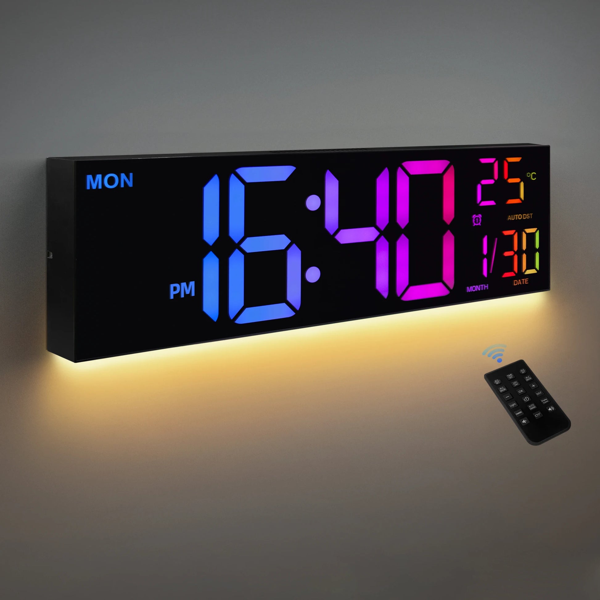 Large Digital Wall Clock, Big LED Display with Remote,Alarm, DST, Temperature for Living Room