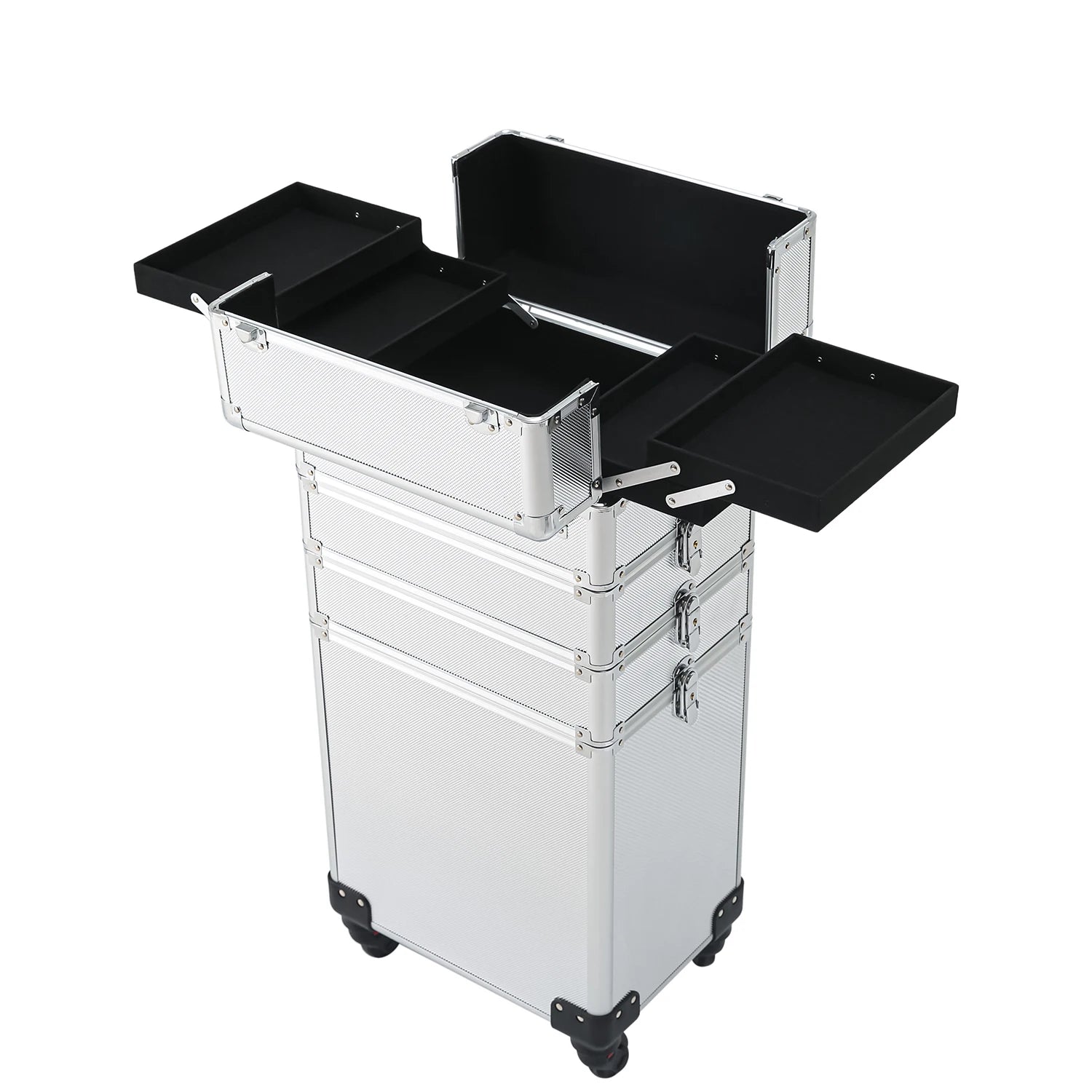 4-in-1 Draw-bar Style Interchangeable Aluminum Rolling Makeup Case