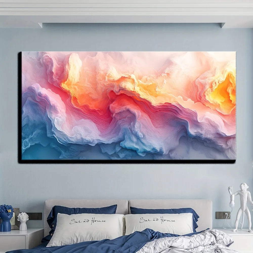 Modern fantasy painting navy blue yellow abstract wall decoration