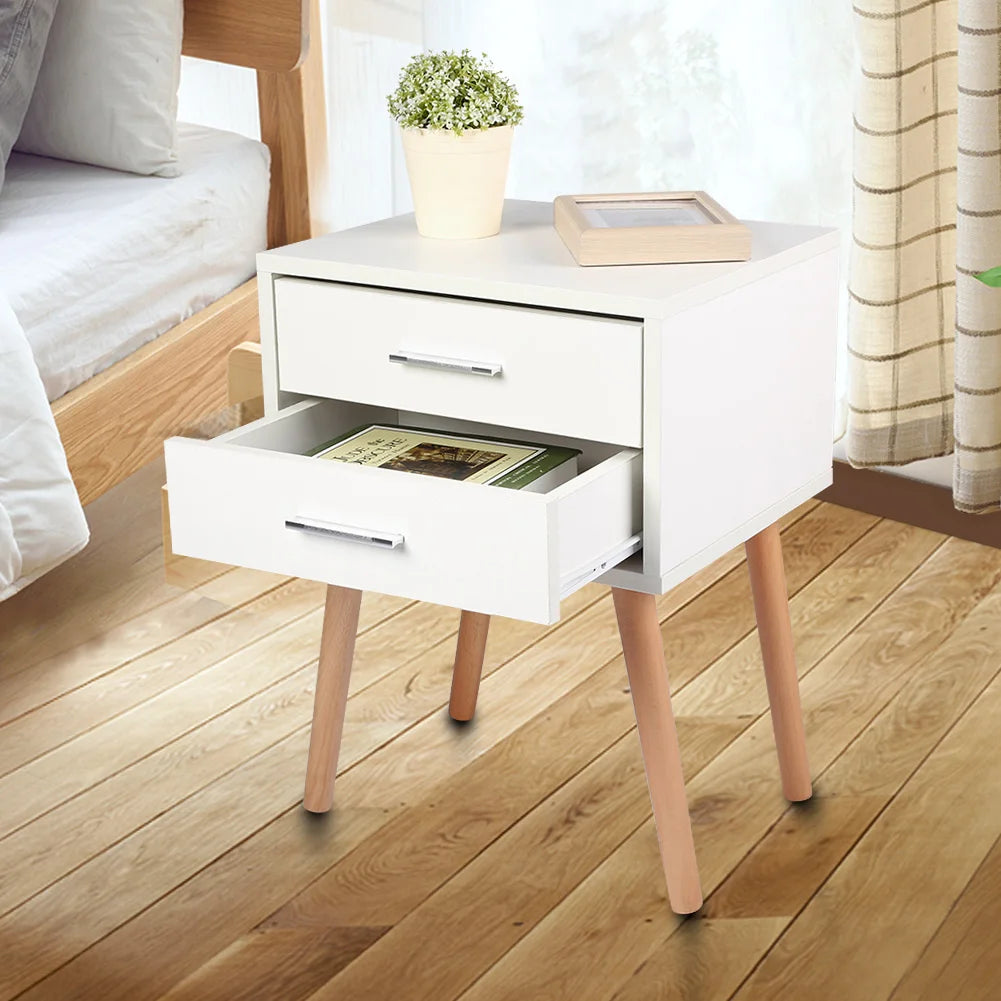 Stable Bedside Table with Two Drawers Nightstand