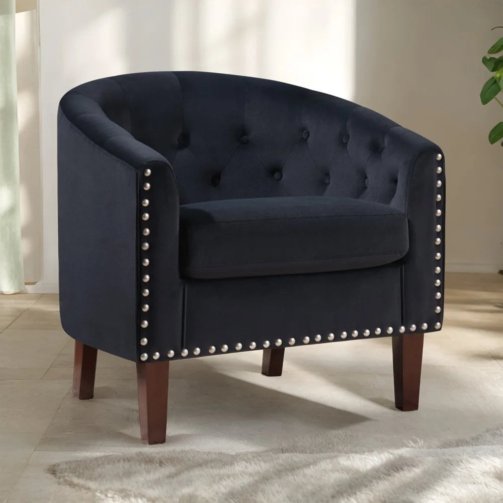 Elegant Velvet Barrel Accent Chair with Nailhead Trim Ergonomic Design