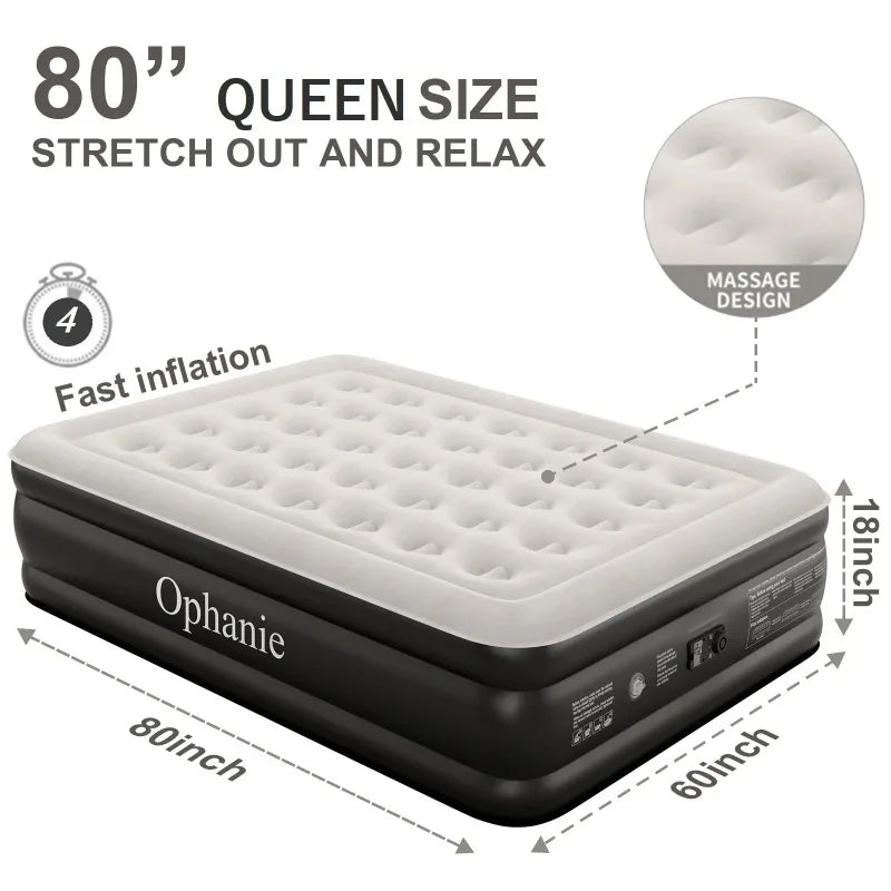 Ophanie Queen Air Mattress,  Puncture-Resistant, Quick Inflation/Deflation