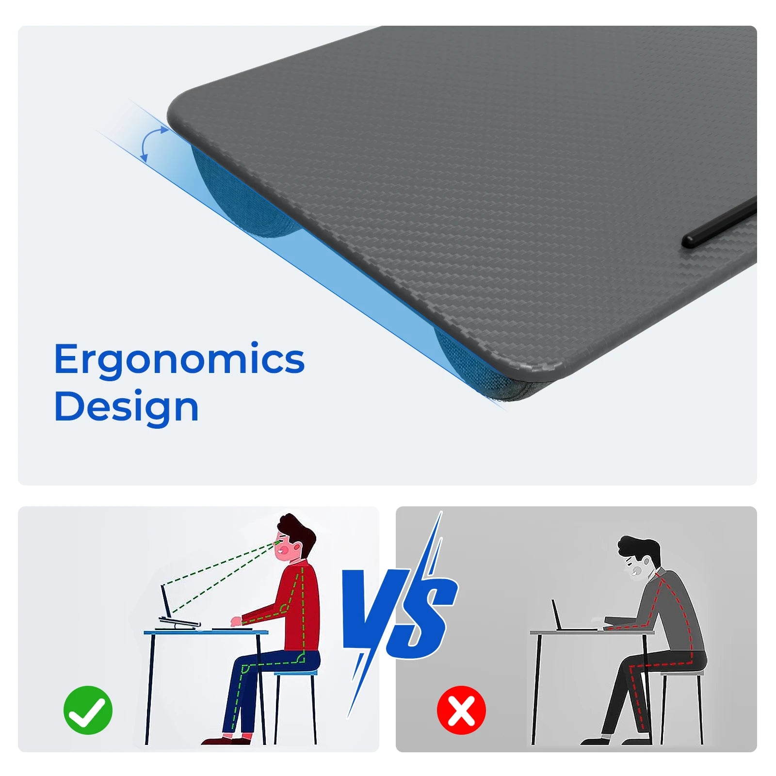 Lap Desk  Pro Mouse Pad and Phone Holder 21.1x12inch Anti-Slip Strip PORTABLE LIGHTWEIGHT