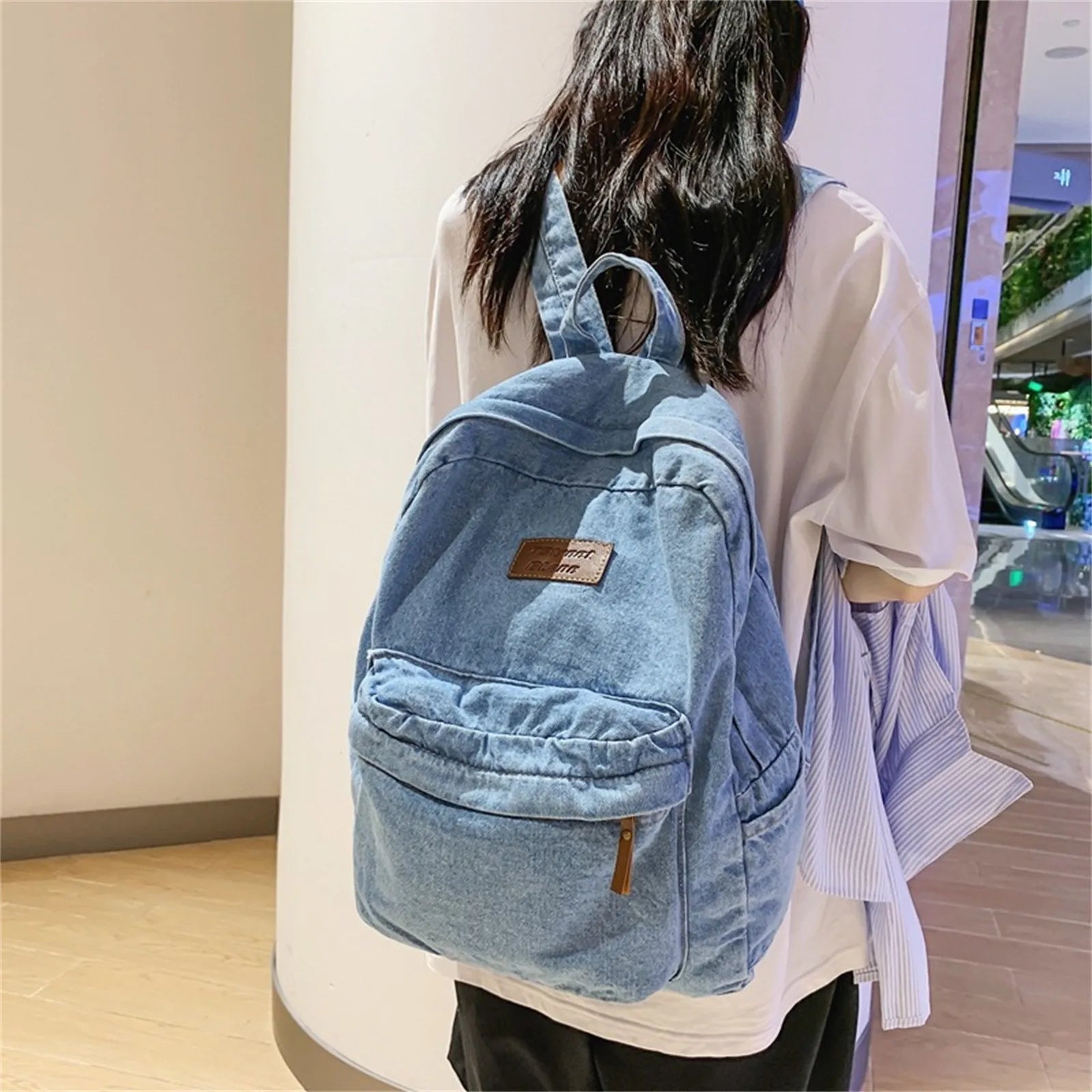 Denim Backpack  Classic Retro School Bag