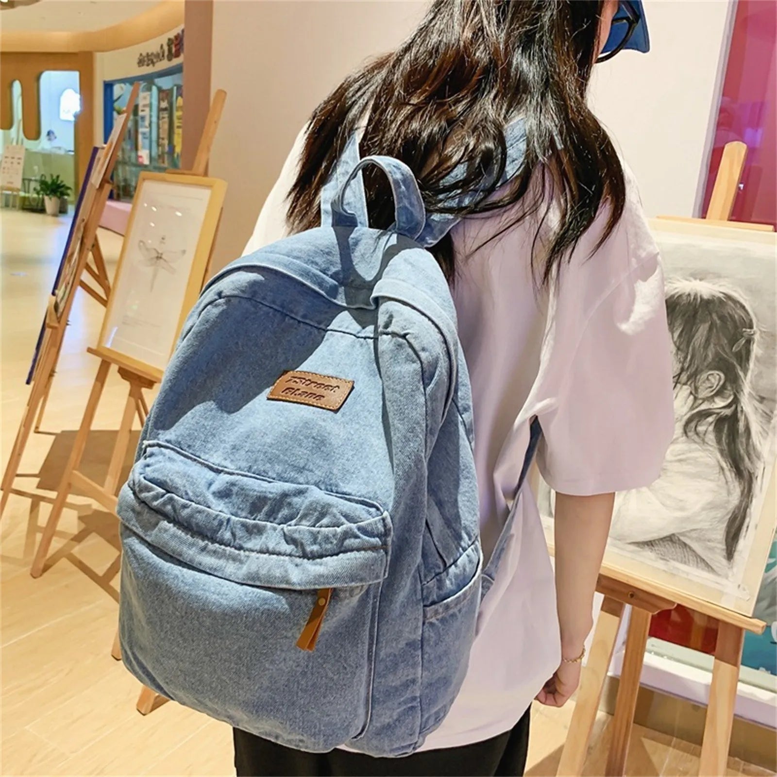 Denim Backpack  Classic Retro School Bag