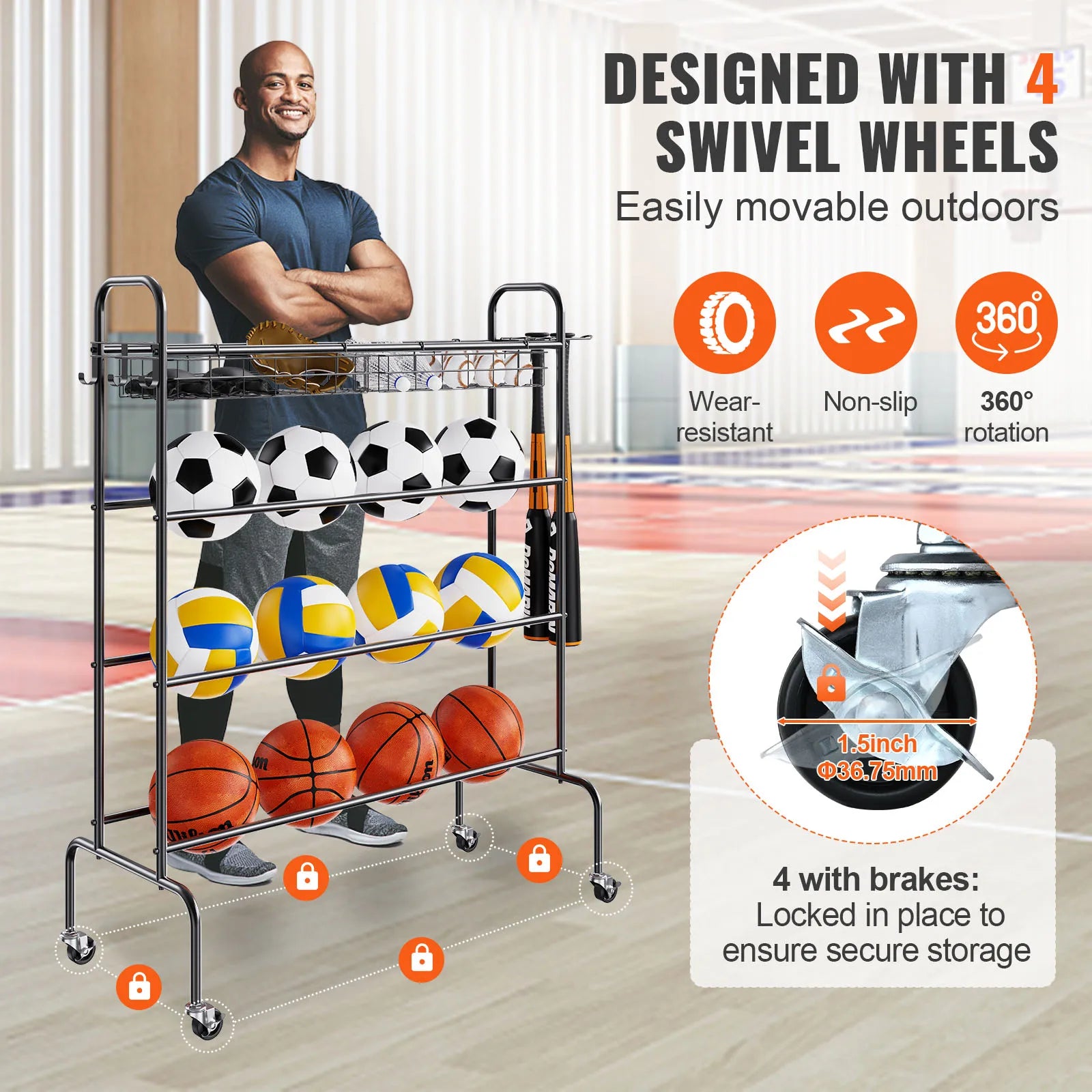 4-Layers Basketball Rack  Shooting Training Stand with Wheels