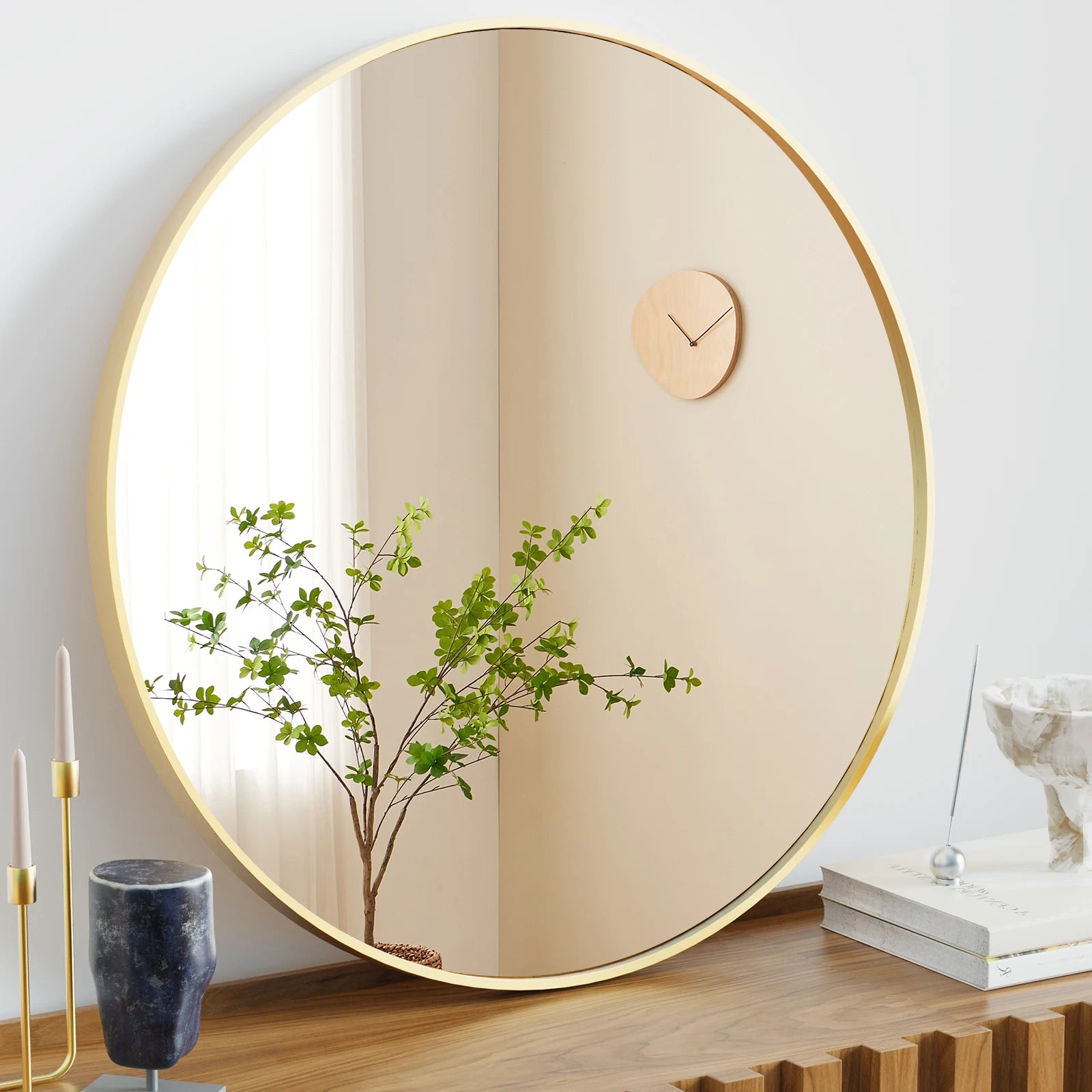 Large Gold Round Vanity Mirror for Wall Matte Metal Framed