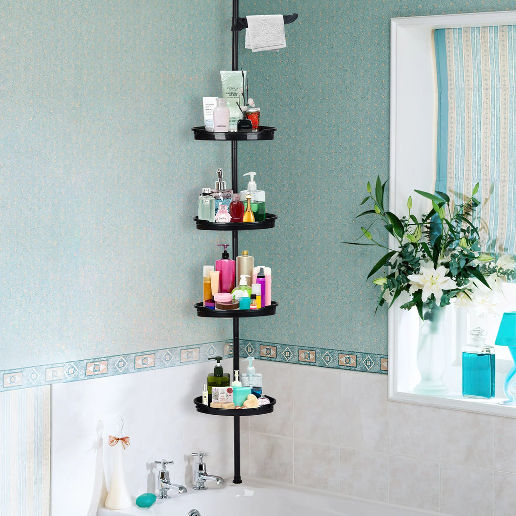 Rustproof Shower Caddy Corner , 4-Tier Adjustable Shelves with Tension Pole