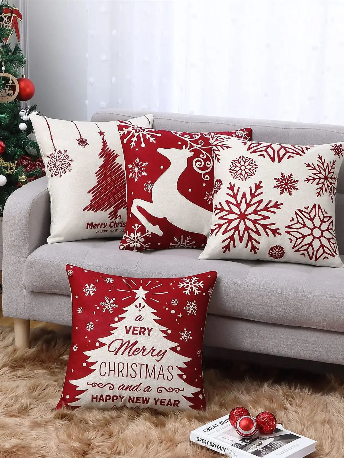 Christmas Decorations Throw Pillow Covers Set Of 4