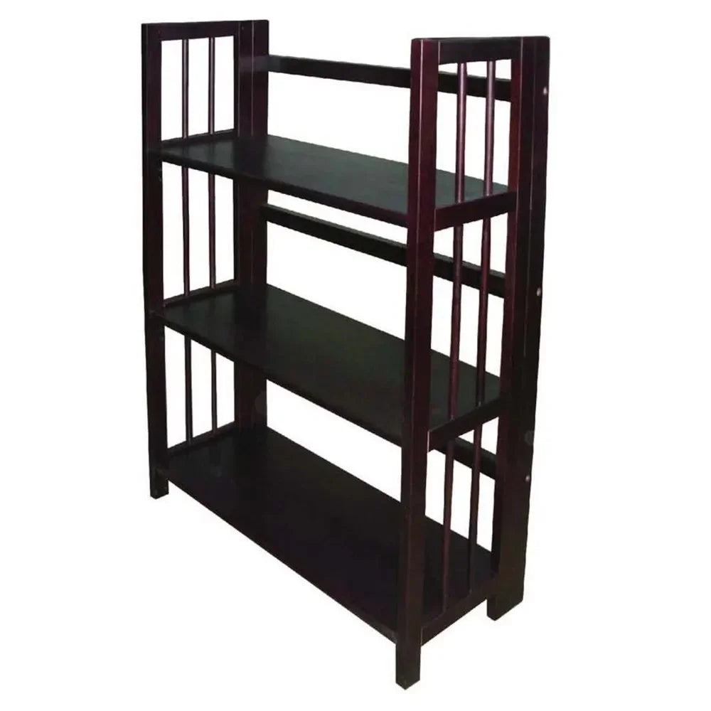 3 Tier Folding Bookcase  Espresso Open Storage Book Shelves