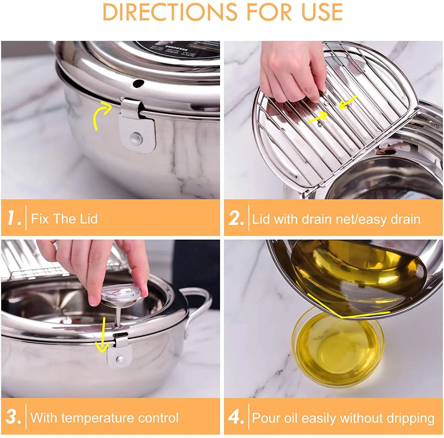 Deep Frying Pot with a Thermometer and a Lid