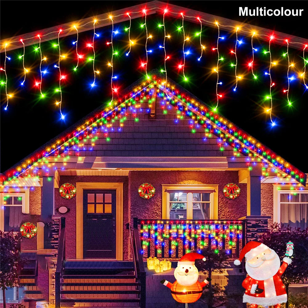 Solar Icicle Curtain Lights 8 Modes Outdoor Waterproof