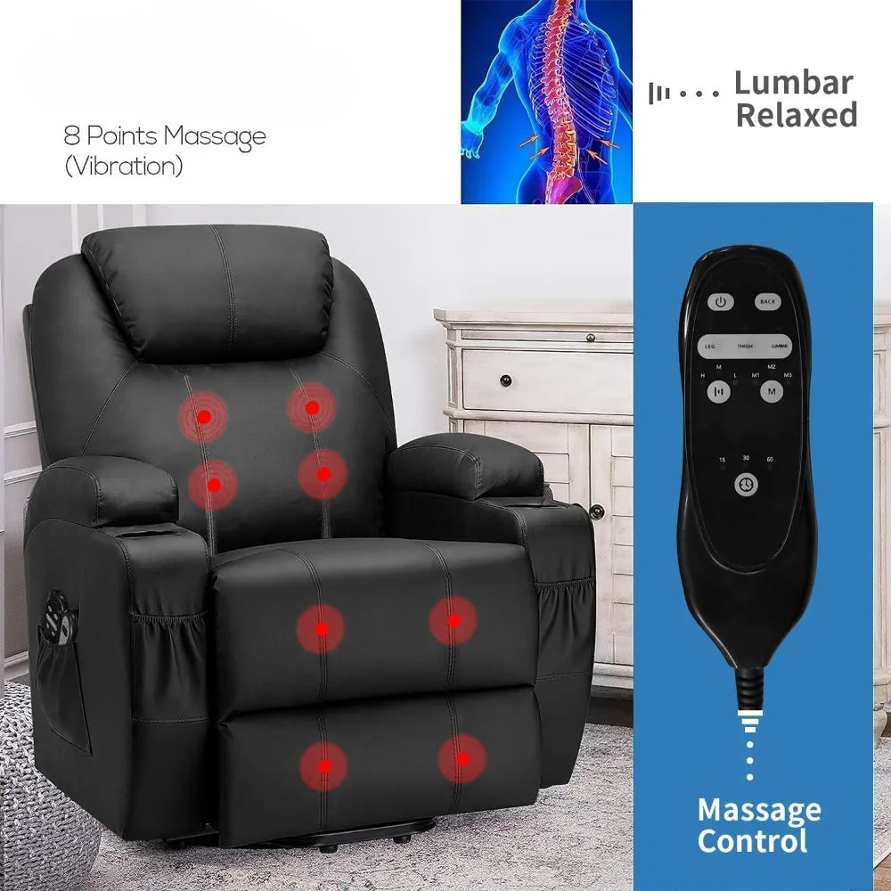 Power Lift Recliner Chair PU Leather with Massage