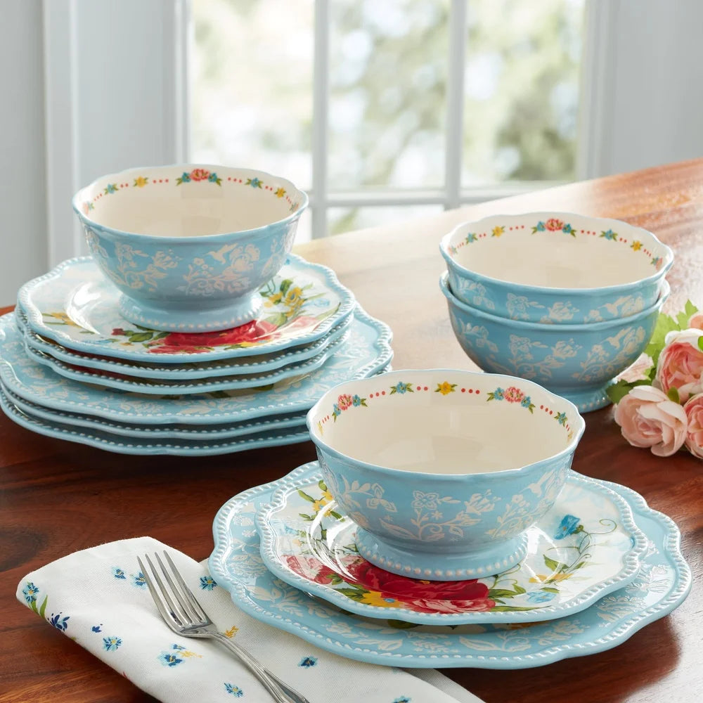 Sweet Rose 12-Piece Dinnerware Set  4 Functional Dishware Microwave Dishwasher Safe