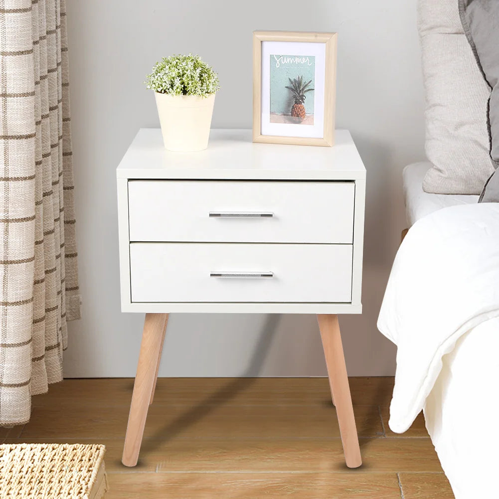 Stable Bedside Table with Two Drawers Nightstand