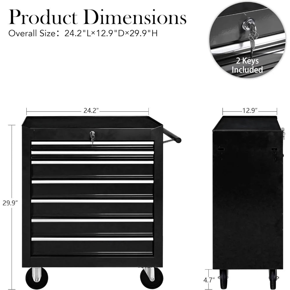 Tool Cart with 7 Organizer Tray Divider Set & Wheels