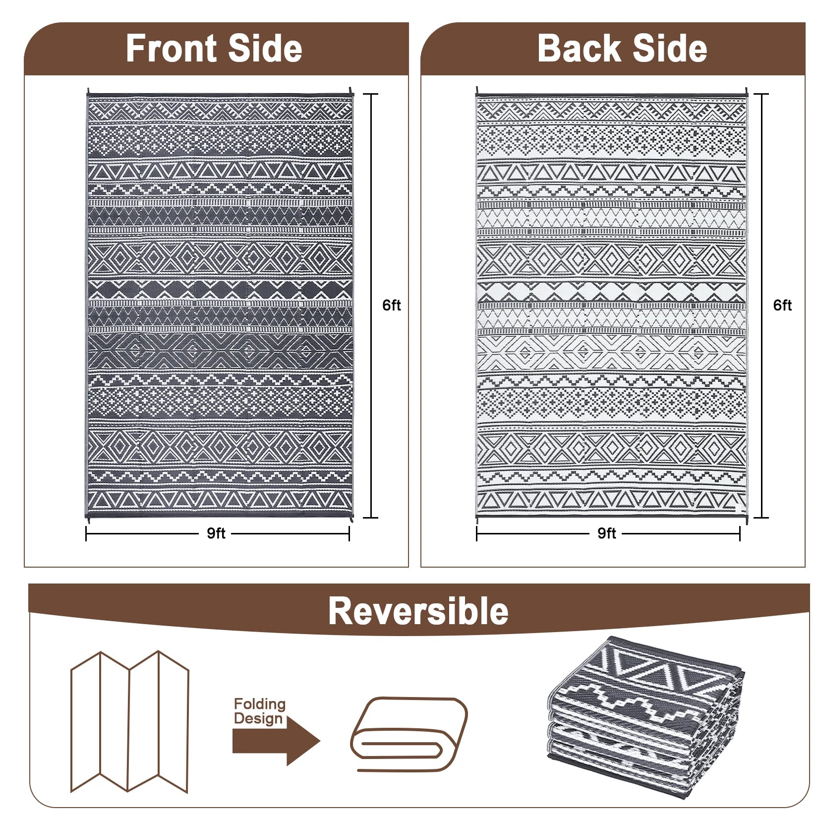 Waterproof Reversible Patio Rug Outside Camping Rug
