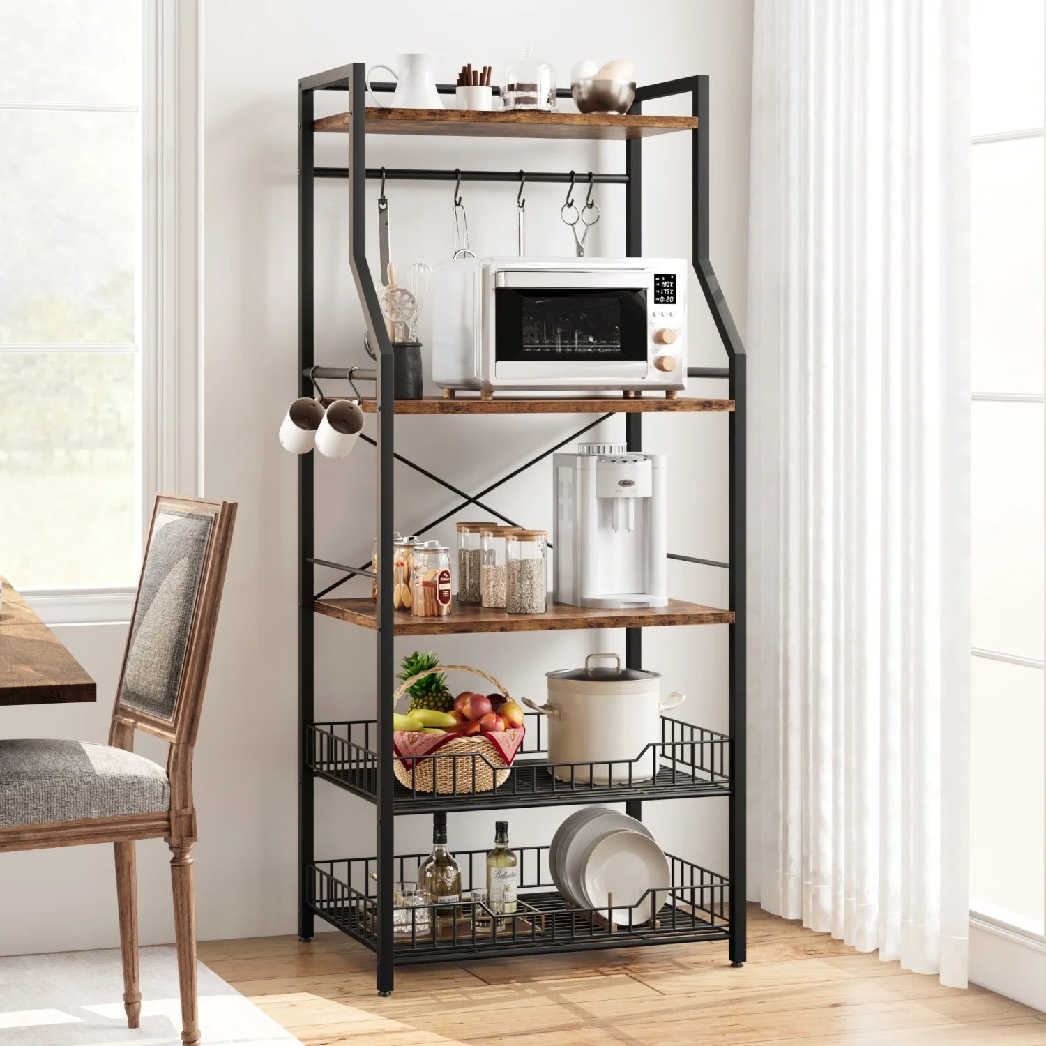 Kitchen Bakers Rack Microwave Oven Stand with 2 Large Wire Basket