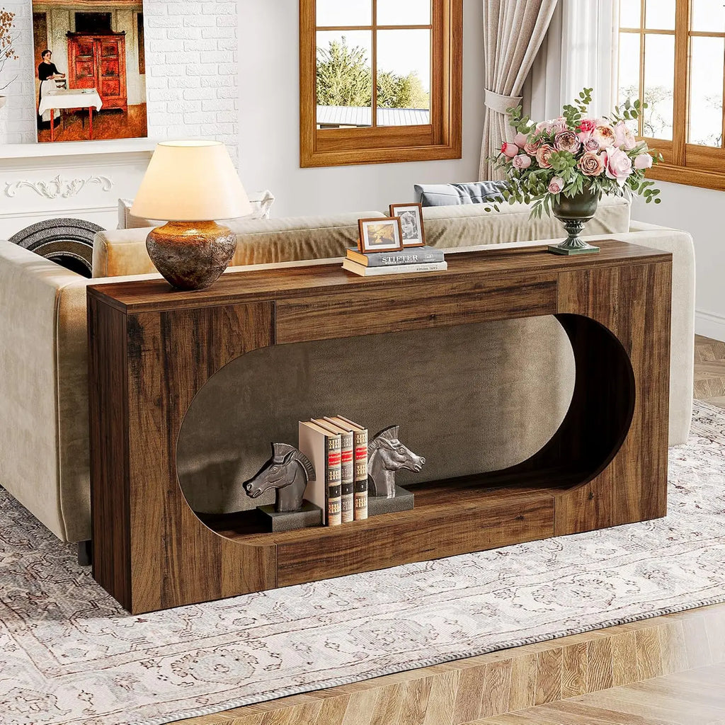 Narrow Sofa Entryway Table with 2-Tier Storage Shelf