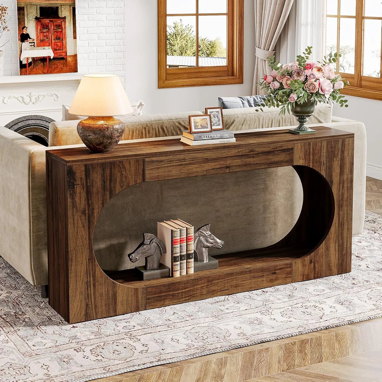 Narrow Sofa Entryway Table with 2-Tier Storage Shelf