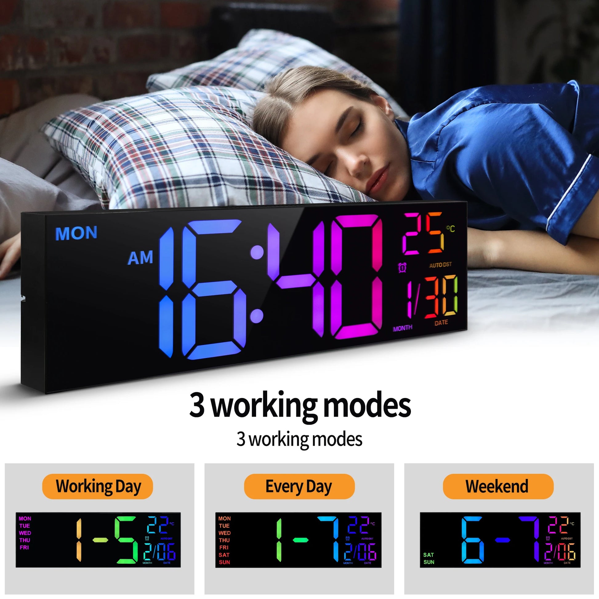 Large Digital Wall Clock, Big LED Display with Remote,Alarm, DST, Temperature for Living Room