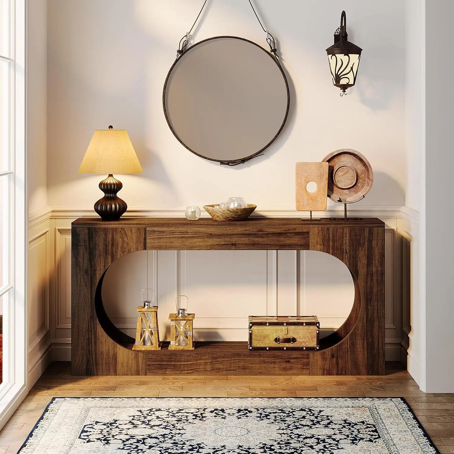 Narrow Sofa Entryway Table with 2-Tier Storage Shelf