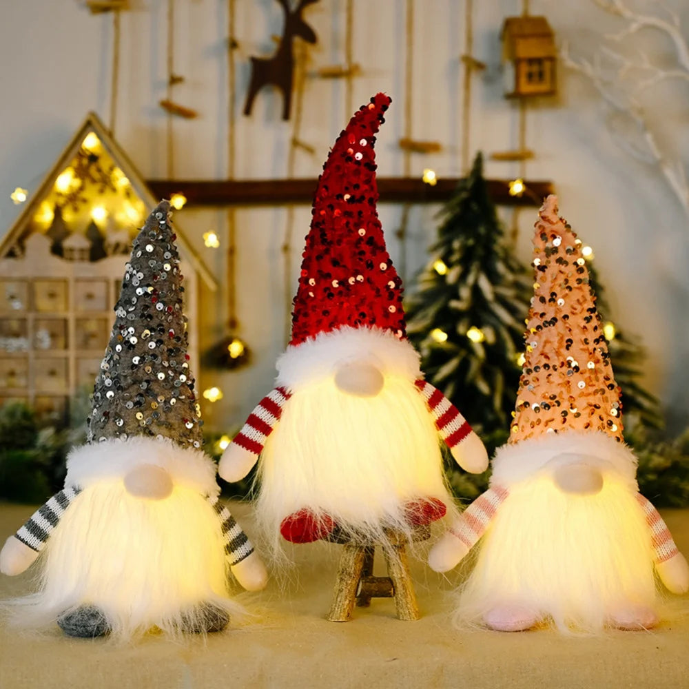 30cm Sequin Christmas Doll Elf Gnome Dolls with Led Light