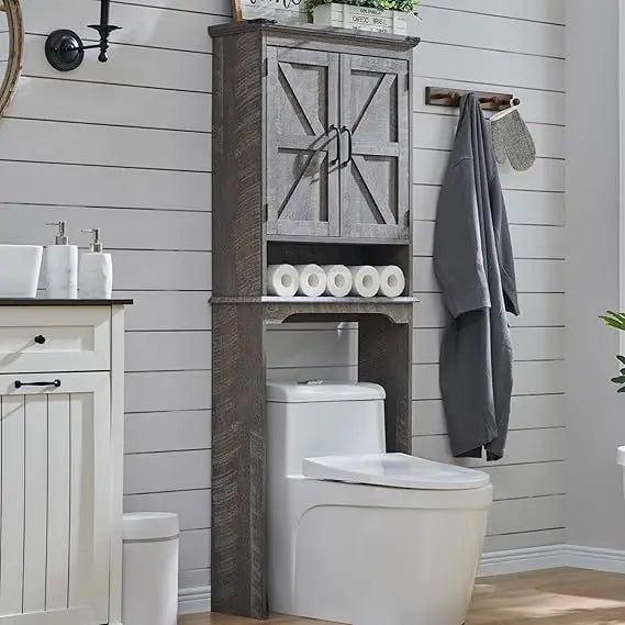 Farmhouse Bathroom Cabinet with Adjustable Shelf & Barn Door,
