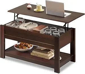 Lift Top Coffee Table with Hidden Compartment and 2 Storage Shelves